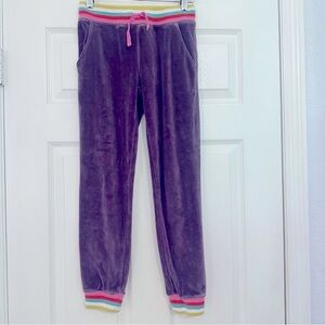 Mini Boden Girls 11Y Purple Rainbow Cuff Velour Drawstrings Stretch Jogger Pants